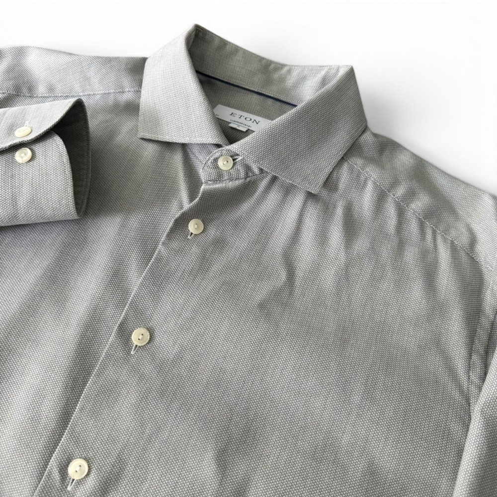 Eton Dress Shirt Mens XL 17 43 Neutral Gray Micro Pattern Cotton Long Sleeve
